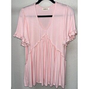 Clarisbelle V Neck Top Women Sz Large Light Pink